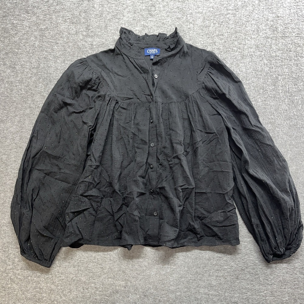 Chaps women's size large black blouses top button